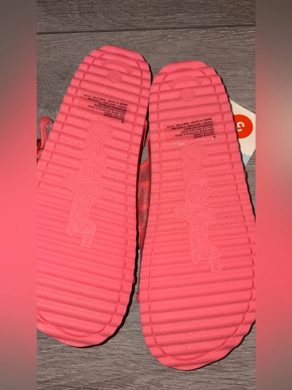 Cat & Jack Girls Size 3 Pink Mesh Double Buckle Adjustable Slide Sandals New!
